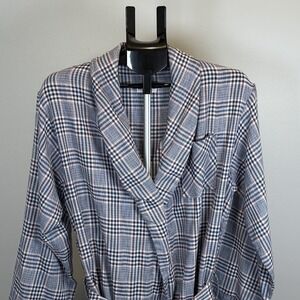 Ely & Walker E&W LoungeWear Robe Mens M Vintage 60s Tie Waist Pockets Plaid Blue